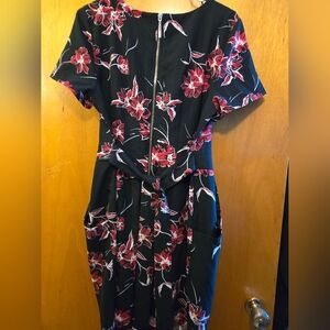 Suzy Shier Black Dress with Red Floral Design
